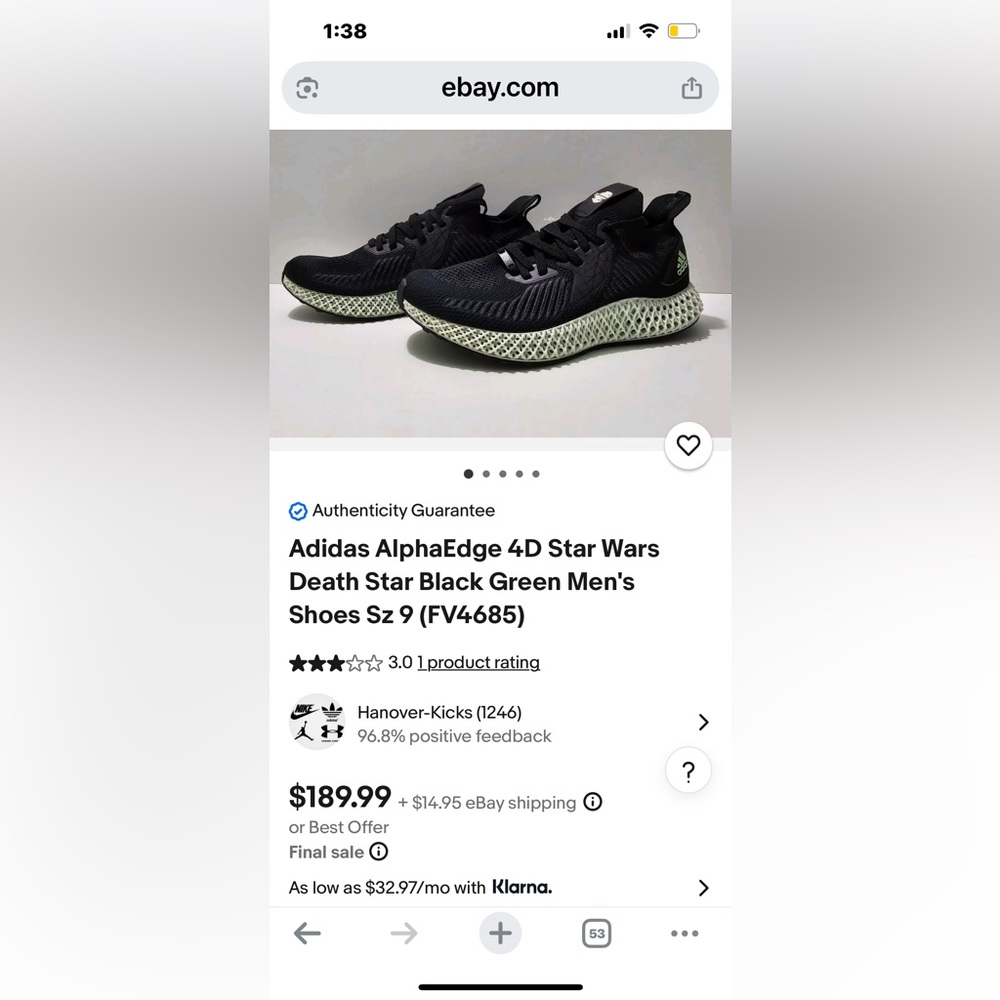 Adidas AlphaEdge 4D Star Wars Death Star Black and Green Sneakers